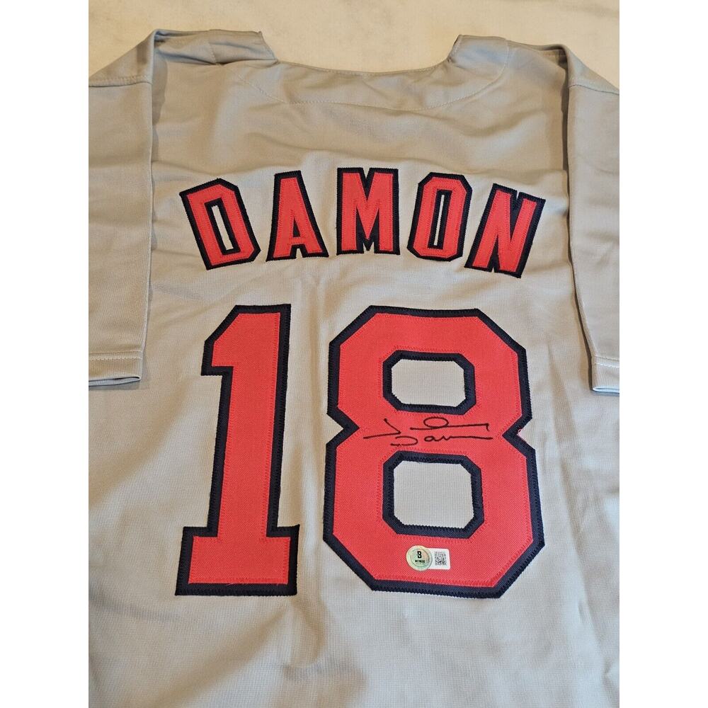 Johnny Damon Autographed/Signed Jersey Beckett Sticker Custom Grey Jersey